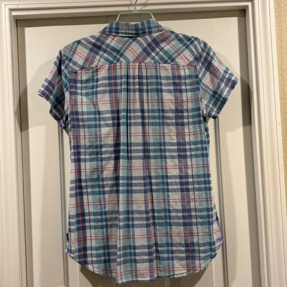 Eddie Bauer Plaid Short-Sleeve Button-Up Shirt - Blue/Teal size L Womens - Picture 4 of 5